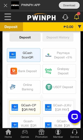 Step 2: Please select the GCash ScanQR deposit method and choose a suitable payment channel