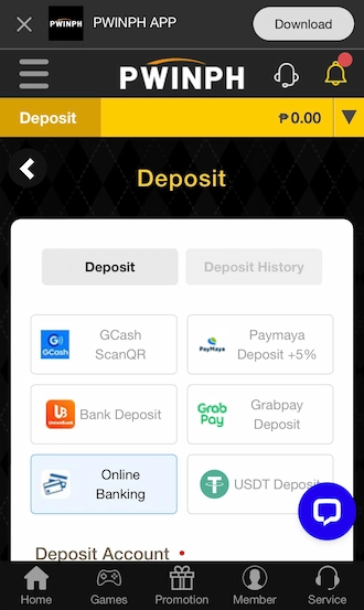 Step 2: Choose the deposit method which is Online Banking.