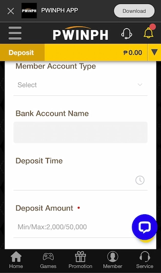 Step 4: Fill in the transfer information in the deposit form