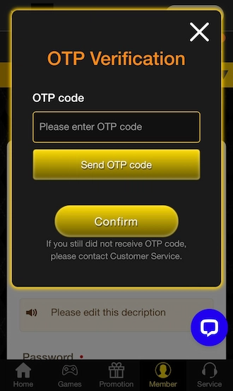 Step 2: Click Send OTP code and fill in the OTP code we sent